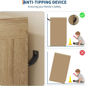 GarveeHome Multifunctional Wooden Dresser for Bedroom, 43.3'' H 2 Door Wardrobe Armoire Closet with 4 Drawers and Hanging Rod, Low Storage Cabinet for Hanging Cloth, Natural Oak