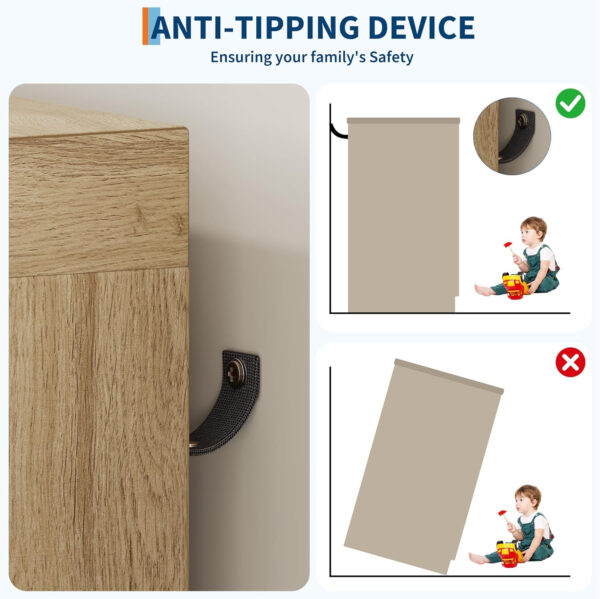 GarveeHome Multifunctional Wooden Dresser for Bedroom, 43.3'' H 2 Door Wardrobe Armoire Closet with 4 Drawers and Hanging Rod, Low Storage Cabinet for Hanging Cloth, Natural Oak