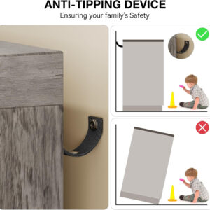 GarveeHome Multifunctional Wooden Dresser for Bedroom, 43.3'' H 2 Door Wardrobe Armoire Closet with 4 Drawers and Hanging Rod, Low Storage Cabinet for Hanging Cloth, Natural Oak