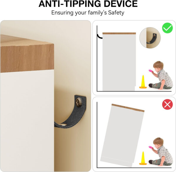 GarveeHome Multifunctional Wooden Dresser for Bedroom, 43.3'' H 2 Door Wardrobe Armoire Closet with 4 Drawers and Hanging Rod, Low Storage Cabinet for Hanging Cloth, Natural Oak