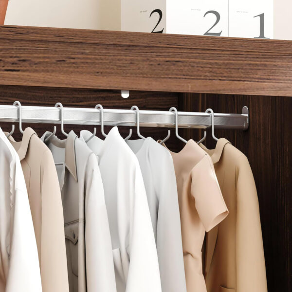 68870b35c105d9b8ab9750f95bf8b3bc88ec503a03b6499ffc66a.jpg 3 Door Armoire Wardrobe Closet Cabinet with 3 Drawers and Drawers, Farmhouse Bedroom Armoire with Hanging Rod and Adjustable Shelves, Large Capacity Storage Wardrobe Armoire for Bedroom, Brown