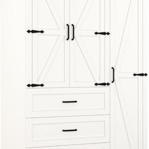 68870b9ba0e98b2fbf712feda4a857edb69c01a148d7a39dafb48.jpg 3 Door Armoire Wardrobe Closet Cabinet with 3 Drawers and Drawers, Farmhouse Bedroom Armoire with Hanging Rod and Adjustable Shelves, Large Capacity Storage Wardrobe Armoire for Bedroom, Brown