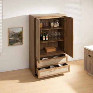 68870bfabcaa064221d3220e2dcbb8606862f0dc619dc5b390271.jpg SICOTAS Larger Armoire Wardrobe Closet, 71" Tall Rattan Freestanding Wardrobe Closet Cabinet with Storage and 2 Drawers, Boho Armoire Clothes Organizer with Hanging Rod for Bedroom, Oak (2 Pieces)