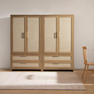 68870bfcc11b27a50a2a0cd04dc08376f356a75f2d77a9e5225c2.jpg SICOTAS Larger Armoire Wardrobe Closet, 71" Tall Rattan Freestanding Wardrobe Closet Cabinet with Storage and 2 Drawers, Boho Armoire Clothes Organizer with Hanging Rod for Bedroom, Oak (2 Pieces)
