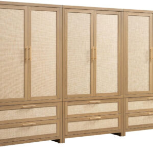 68870bfde01da0fea792ae472cad357e370a70712d73ec39fc03c.jpg SICOTAS Larger Armoire Wardrobe Closet, 71" Tall Rattan Freestanding Wardrobe Closet Cabinet with Storage and 2 Drawers, Boho Armoire Clothes Organizer with Hanging Rod for Bedroom, Oak (2 Pieces)