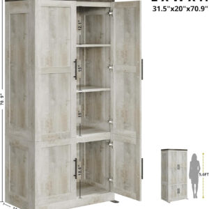 LIKIMIO Large Wardrobe Closet, Farmhouse Clothing Storage Cabinet with Hanging Rod and 2 Doors, Wooden Tall Bedroom Armoires with Storage Shelves, Rustic White