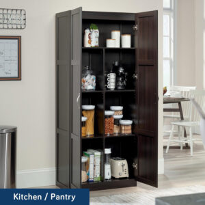 Sauder Storage Cabinet/ Pantry cabinets, 29.61 " x D: 16.02 " x H: 71.50", Cinnamon Cherry finish