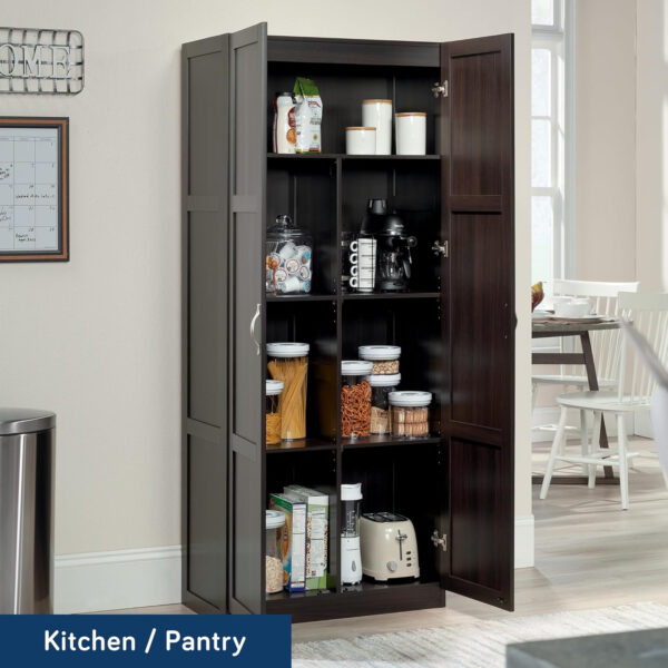 Sauder Storage Cabinet/ Pantry cabinets, 29.61 " x D: 16.02 " x H: 71.50", Cinnamon Cherry finish