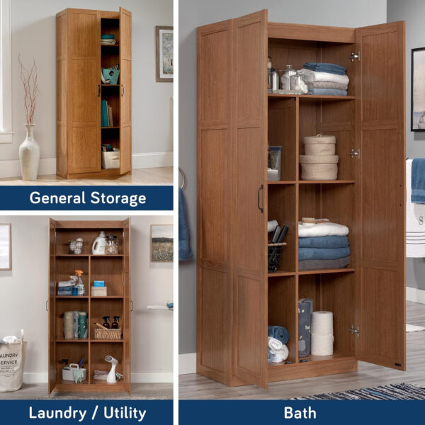 Sauder Storage Cabinet/ Pantry cabinets, 29.61 " x D: 16.02 " x H: 71.50", Cinnamon Cherry finish