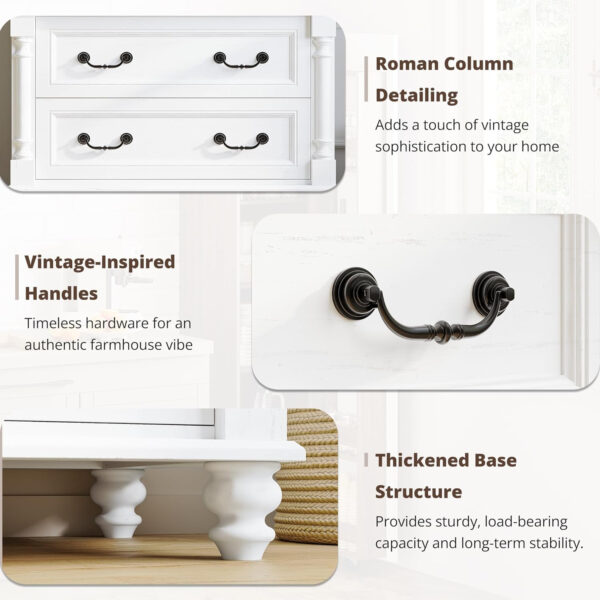 LIKIMIO Farmhouse Armoire Wardrobe Closet with 2 Doors and 2 Drawers, 70" H x 36" W, Large Bedroom Armoire with Roman Column and 3 Hanging Hooks, Wooden Freestanding Closet Cabinet, White