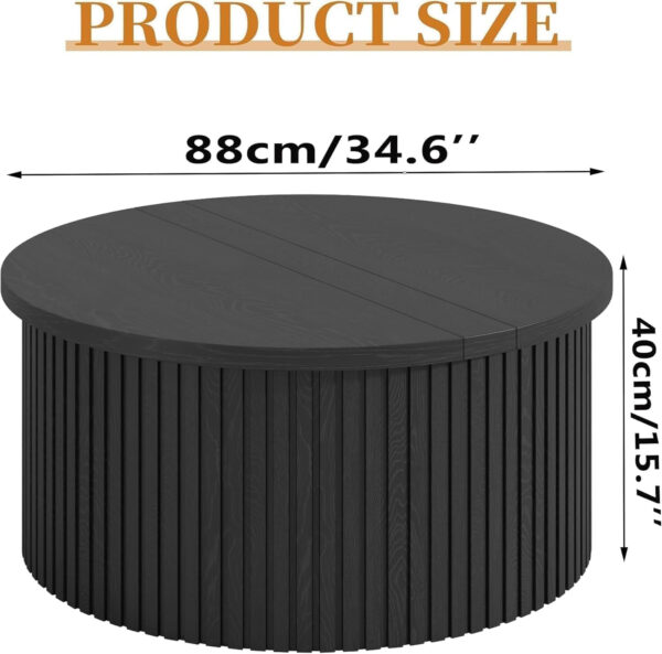 Round Fluted Lift Top Coffee Table with Storage, 34.6'' Farmhouse Round Coffee Tables for Living Room, Circle Wood Accent Center Table for Home, Office, Cafe (Wood Color)