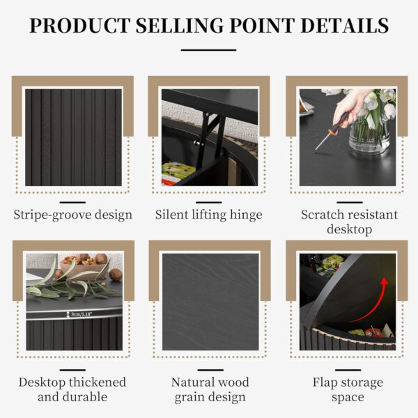 Round Fluted Lift Top Coffee Table with Storage, 34.6'' Farmhouse Round Coffee Tables for Living Room, Circle Wood Accent Center Table for Home, Office, Cafe (Wood Color)