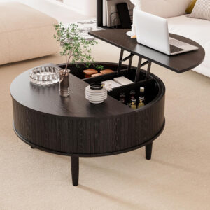 68870ea537a71933c9675e9e91f484ecd103c5a788b5fe76158f0.jpg Round Fluted Lift Top Coffee Table with Storage, Mid Century Modern Coffee Table for Living Room, Home Small Space,31.5" Fluted Center Table (Walnut, 31.5inch)
