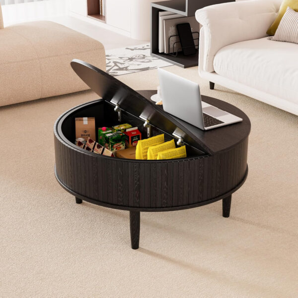 68870eaa33985a2d42a82be24b1011223a415c81e225ee8a128cc.jpg Round Fluted Lift Top Coffee Table with Storage, Mid Century Modern Coffee Table for Living Room, Home Small Space,31.5" Fluted Center Table (Walnut, 31.5inch)