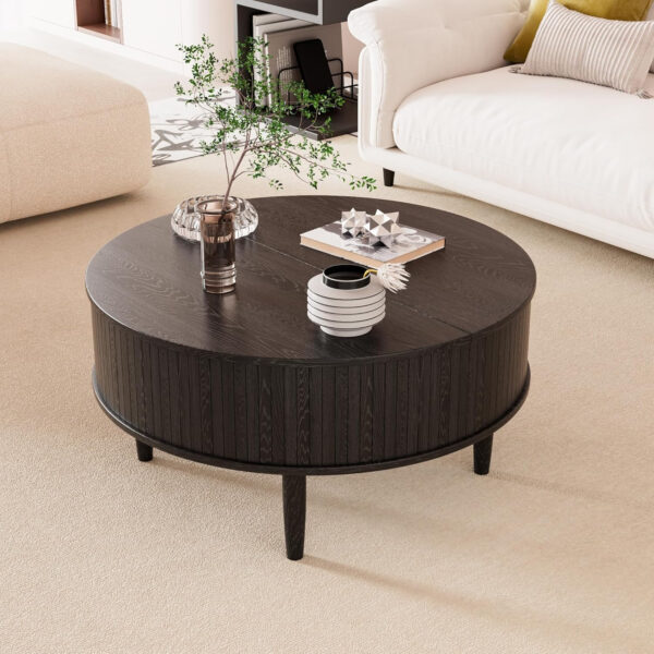 68870ead2beeed18a45aa161bad621f4ad558b2fa05d27a843761.jpg Round Fluted Lift Top Coffee Table with Storage, Mid Century Modern Coffee Table for Living Room, Home Small Space,31.5" Fluted Center Table (Walnut, 31.5inch)