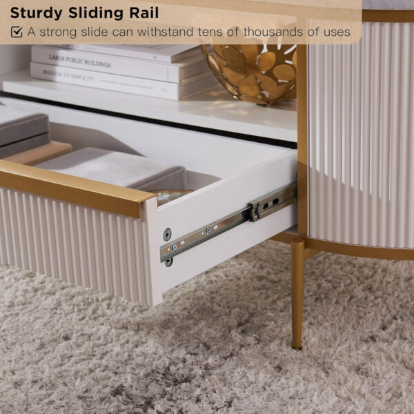 68870ecb0fce5cdcd52eac5016b5211906d0841a84ee54dd63b7c.jpg OKD Modern Luxury Fluted Coffee Table, 48" Oval Coffee Table with Drawer, Faux Marble Top, Curved Profile Design, Gold Metal Decor, Center Table for Living Room, Off White