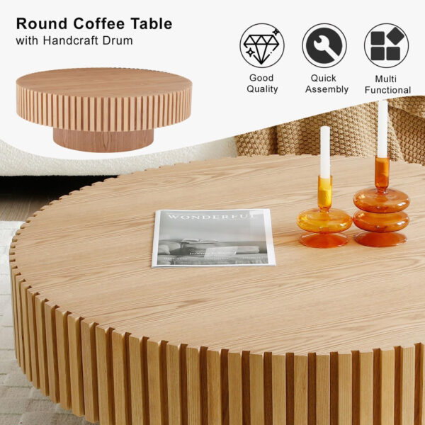 31" Round Coffee Table for Living Room, Mid Century Modern Coffee Table with Sturdy Pedestal, Circle Center Table Accent Tea Table for Apartment Walnut