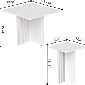 Oak Coffee Tables for Living Room: End Tables Set of 2 for Modern Small Side Spaces, Wooden Square Center Nesting Pieces with Fluted Wood Details (Oak)