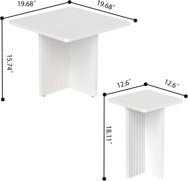 Oak Coffee Tables for Living Room: End Tables Set of 2 for Modern Small Side Spaces, Wooden Square Center Nesting Pieces with Fluted Wood Details (Oak)