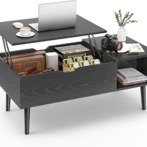 Sweetcrispy Coffee Table, Lift Top Coffee Tables for Living Room, Small Rising Wooden Dining Center Tables with Storage Shelf and Hidden Compartment, Brown