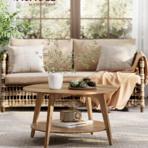 VASAGLE Round Coffee Table, 2 Tier Coffee Table with Storage, for Living Room, 31.5 x 17.7 Inches, Easy to Assemble, Honey Brown ULCT243K41