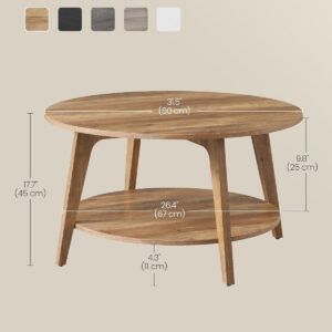 VASAGLE Round Coffee Table, 2 Tier Coffee Table with Storage, for Living Room, 31.5 x 17.7 Inches, Easy to Assemble, Honey Brown ULCT243K41