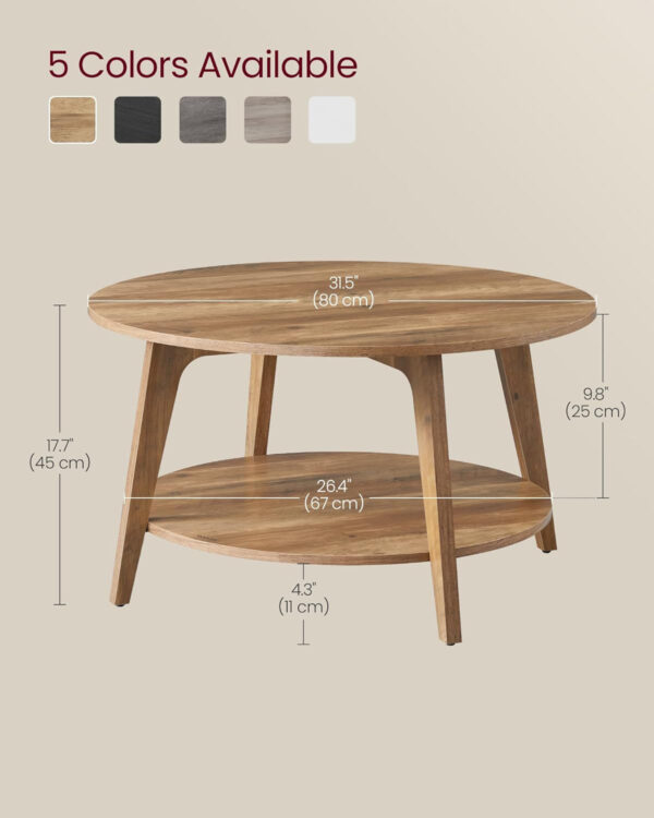 VASAGLE Round Coffee Table, 2 Tier Coffee Table with Storage, for Living Room, 31.5 x 17.7 Inches, Easy to Assemble, Honey Brown ULCT243K41
