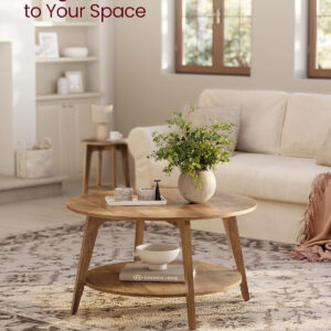 VASAGLE Round Coffee Table, 2 Tier Coffee Table with Storage, for Living Room, 31.5 x 17.7 Inches, Easy to Assemble, Honey Brown ULCT243K41