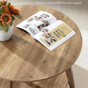 VASAGLE Round Coffee Table, 2 Tier Coffee Table with Storage, for Living Room, 31.5 x 17.7 Inches, Easy to Assemble, Honey Brown ULCT243K41