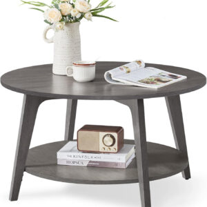 VASAGLE Round Coffee Table, 2 Tier Coffee Table with Storage, for Living Room, 31.5 x 17.7 Inches, Easy to Assemble, Honey Brown ULCT243K41