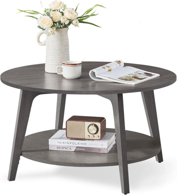 VASAGLE Round Coffee Table, 2 Tier Coffee Table with Storage, for Living Room, 31.5 x 17.7 Inches, Easy to Assemble, Honey Brown ULCT243K41