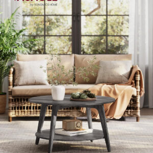 VASAGLE Round Coffee Table, 2 Tier Coffee Table with Storage, for Living Room, 31.5 x 17.7 Inches, Easy to Assemble, Honey Brown ULCT243K41