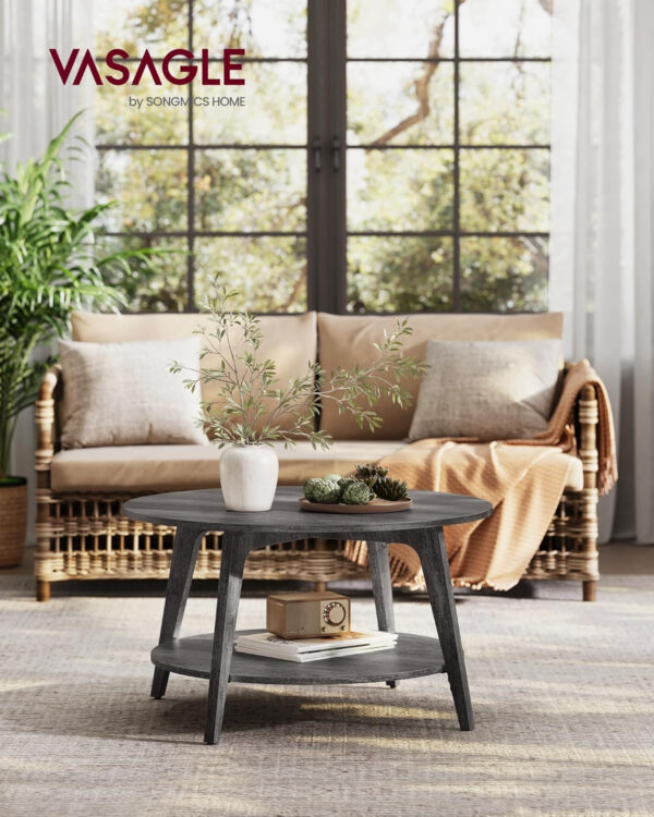 VASAGLE Round Coffee Table, 2 Tier Coffee Table with Storage, for Living Room, 31.5 x 17.7 Inches, Easy to Assemble, Honey Brown ULCT243K41