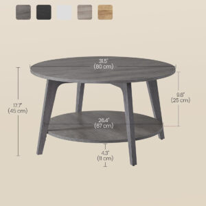 VASAGLE Round Coffee Table, 2 Tier Coffee Table with Storage, for Living Room, 31.5 x 17.7 Inches, Easy to Assemble, Honey Brown ULCT243K41