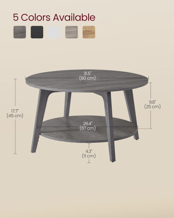VASAGLE Round Coffee Table, 2 Tier Coffee Table with Storage, for Living Room, 31.5 x 17.7 Inches, Easy to Assemble, Honey Brown ULCT243K41
