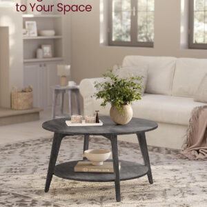 VASAGLE Round Coffee Table, 2 Tier Coffee Table with Storage, for Living Room, 31.5 x 17.7 Inches, Easy to Assemble, Honey Brown ULCT243K41