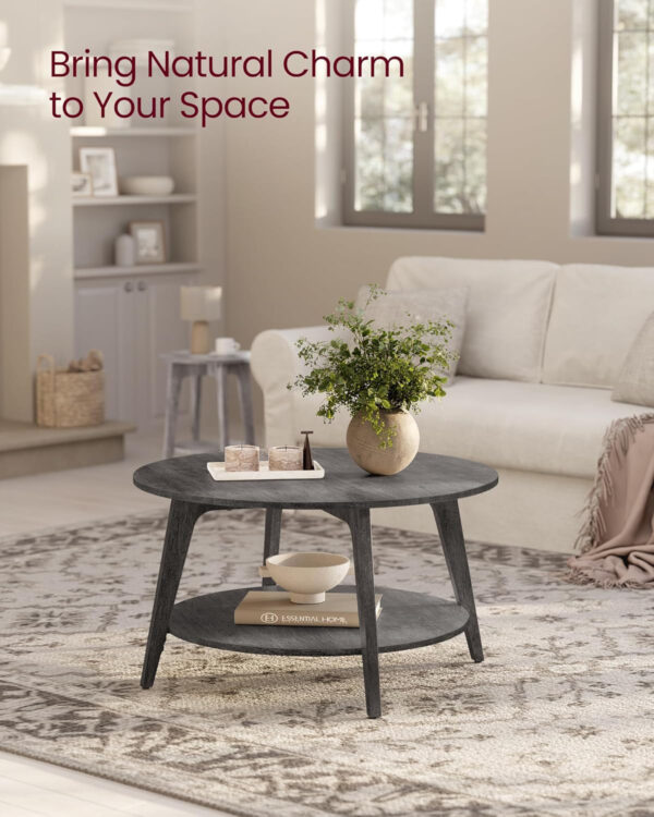 VASAGLE Round Coffee Table, 2 Tier Coffee Table with Storage, for Living Room, 31.5 x 17.7 Inches, Easy to Assemble, Honey Brown ULCT243K41