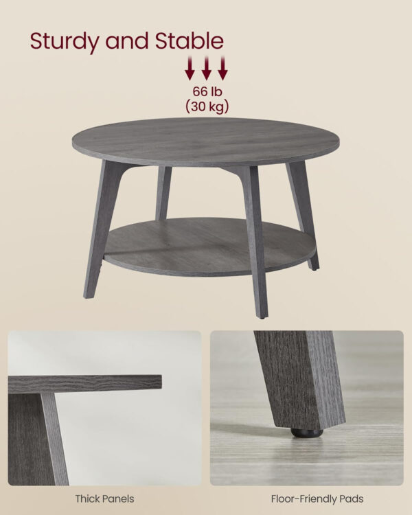 VASAGLE Round Coffee Table, 2 Tier Coffee Table with Storage, for Living Room, 31.5 x 17.7 Inches, Easy to Assemble, Honey Brown ULCT243K41
