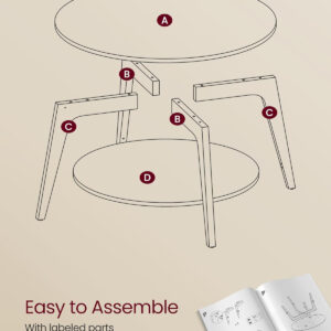 VASAGLE Round Coffee Table, 2 Tier Coffee Table with Storage, for Living Room, 31.5 x 17.7 Inches, Easy to Assemble, Honey Brown ULCT243K41