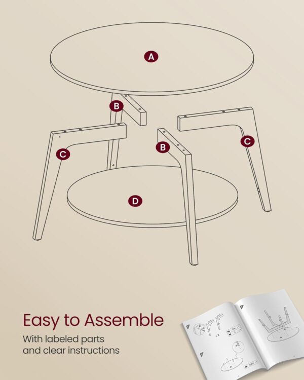 VASAGLE Round Coffee Table, 2 Tier Coffee Table with Storage, for Living Room, 31.5 x 17.7 Inches, Easy to Assemble, Honey Brown ULCT243K41