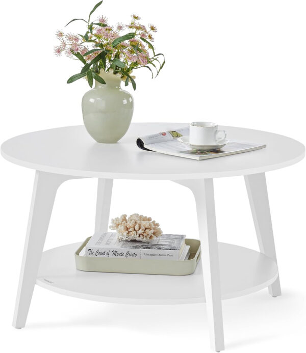 VASAGLE Round Coffee Table, 2 Tier Coffee Table with Storage, for Living Room, 31.5 x 17.7 Inches, Easy to Assemble, Honey Brown ULCT243K41