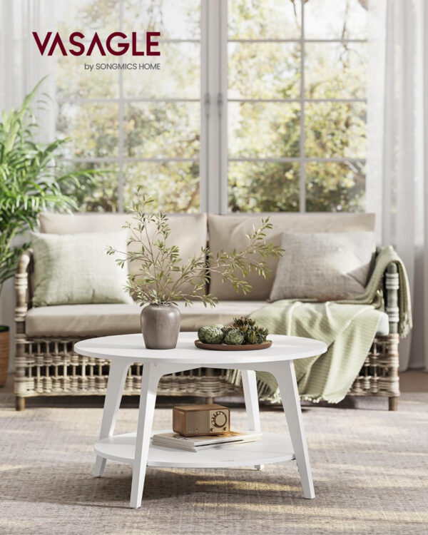 VASAGLE Round Coffee Table, 2 Tier Coffee Table with Storage, for Living Room, 31.5 x 17.7 Inches, Easy to Assemble, Honey Brown ULCT243K41