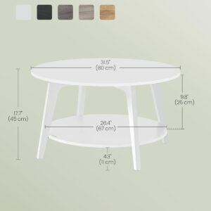 VASAGLE Round Coffee Table, 2 Tier Coffee Table with Storage, for Living Room, 31.5 x 17.7 Inches, Easy to Assemble, Honey Brown ULCT243K41
