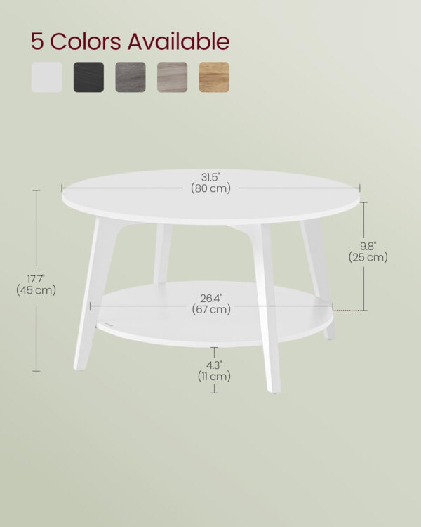 VASAGLE Round Coffee Table, 2 Tier Coffee Table with Storage, for Living Room, 31.5 x 17.7 Inches, Easy to Assemble, Honey Brown ULCT243K41
