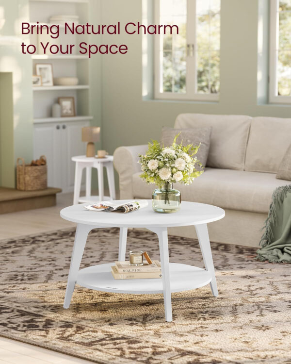 VASAGLE Round Coffee Table, 2 Tier Coffee Table with Storage, for Living Room, 31.5 x 17.7 Inches, Easy to Assemble, Honey Brown ULCT243K41