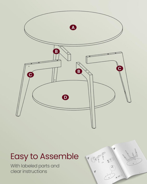 VASAGLE Round Coffee Table, 2 Tier Coffee Table with Storage, for Living Room, 31.5 x 17.7 Inches, Easy to Assemble, Honey Brown ULCT243K41