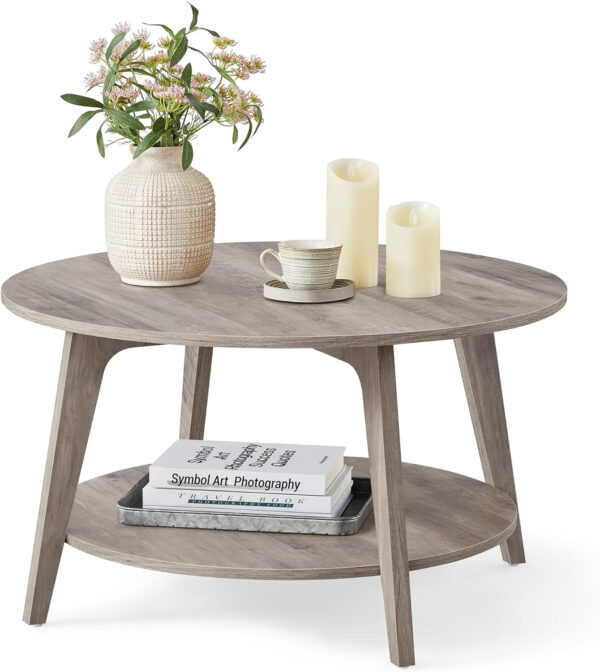 VASAGLE Round Coffee Table, 2 Tier Coffee Table with Storage, for Living Room, 31.5 x 17.7 Inches, Easy to Assemble, Honey Brown ULCT243K41