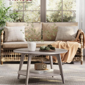VASAGLE Round Coffee Table, 2 Tier Coffee Table with Storage, for Living Room, 31.5 x 17.7 Inches, Easy to Assemble, Honey Brown ULCT243K41