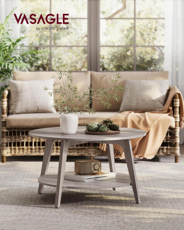VASAGLE Round Coffee Table, 2 Tier Coffee Table with Storage, for Living Room, 31.5 x 17.7 Inches, Easy to Assemble, Honey Brown ULCT243K41