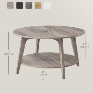 VASAGLE Round Coffee Table, 2 Tier Coffee Table with Storage, for Living Room, 31.5 x 17.7 Inches, Easy to Assemble, Honey Brown ULCT243K41